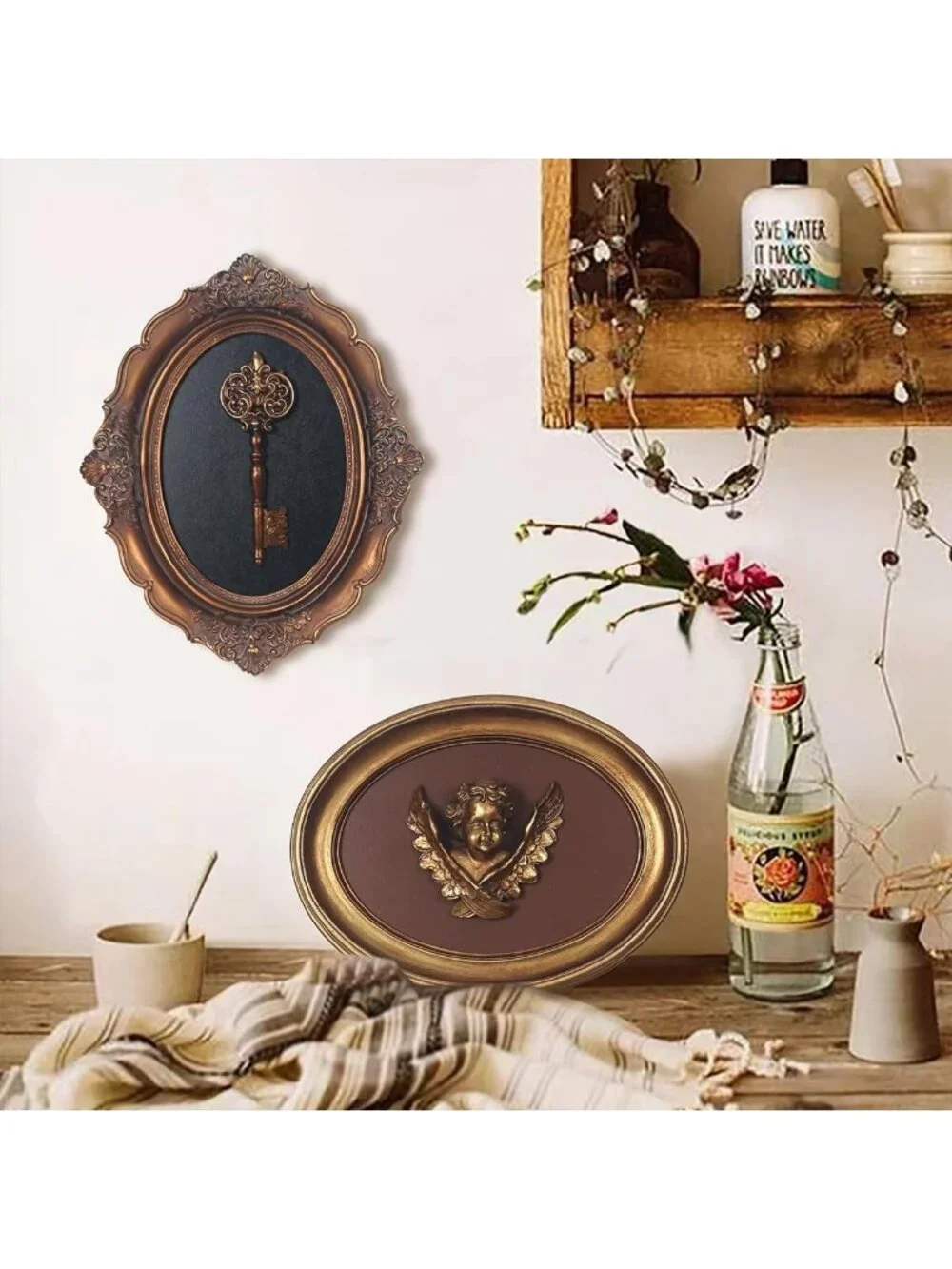 Vintage Wall Sculpture - Antique Pediment Art, Hand Painted Oval Décor, Unique